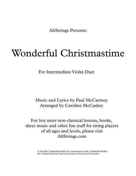 Wonderful Christmastime Intermediate Violin Duet Sheet Music