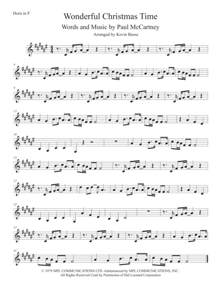 Free Sheet Music Wonderful Christmastime Original Key Horn In F