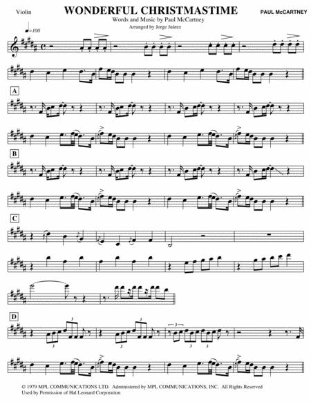 Free Sheet Music Wonderful Christmastime Violin