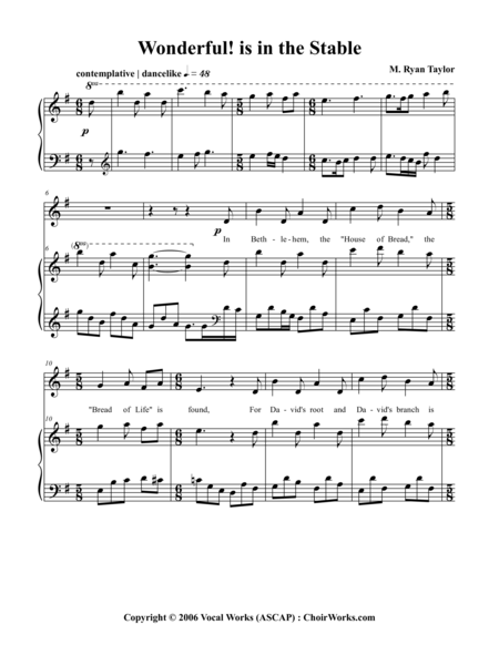 Wonderful Is In The Stable A Christmas Carol For Satb Choir And Piano Original Version Sheet Music