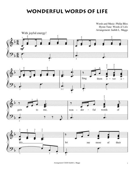 Free Sheet Music Wonderful Words Of Life Easy Piano Solo