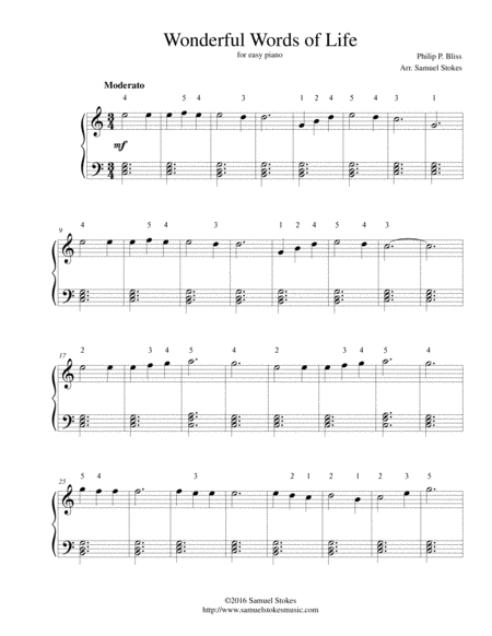 Free Sheet Music Wonderful Words Of Life For Easy Piano