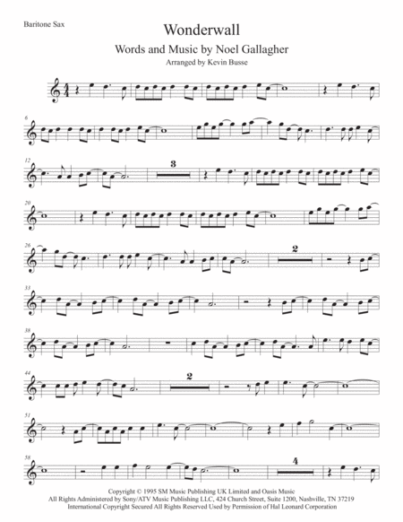 Free Sheet Music Wonderwall Easy Key Of C Bari Sax