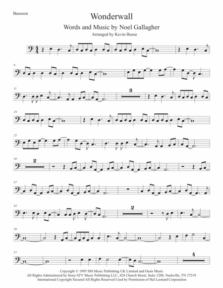 Wonderwall Easy Key Of C Bassoon Sheet Music