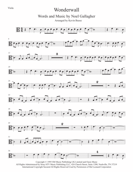 Free Sheet Music Wonderwall Easy Key Of C Viola