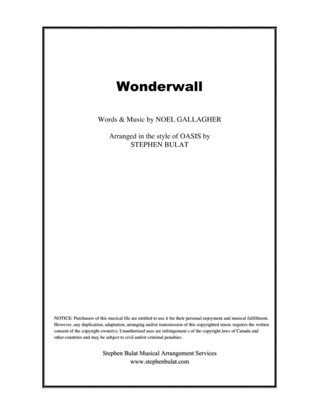 Wonderwall Oasis Lead Sheet In Original Key Of Em Sheet Music