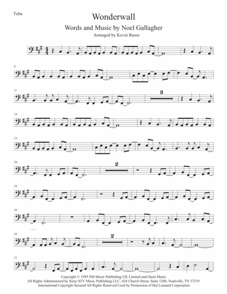 Free Sheet Music Wonderwall Original Key Tuba