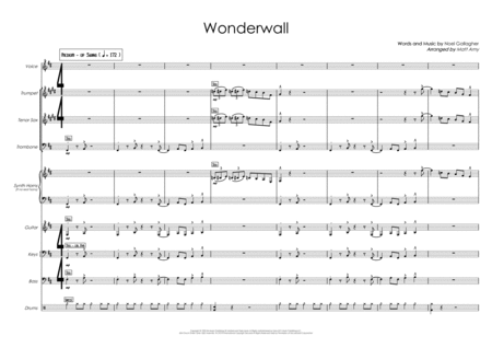 Wonderwall Swing 3 Horns Rhythm Section Vocals Sheet Music