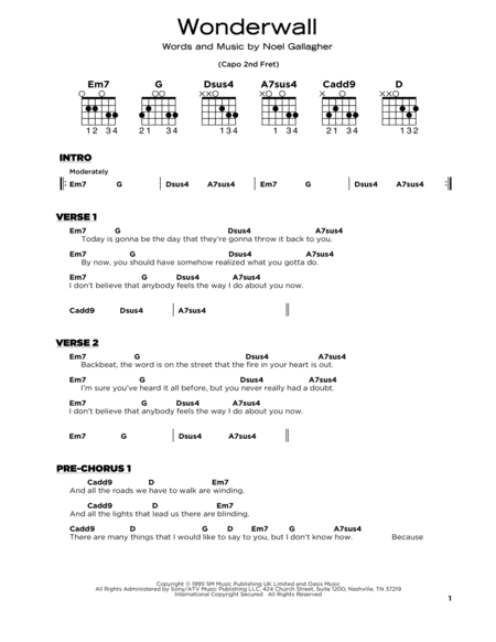 Free Sheet Music Wonderwall