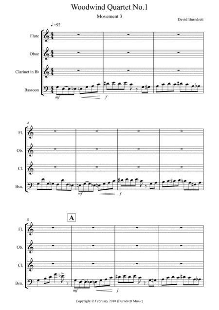 Free Sheet Music Woodwind Quartet No 1 Movement 3