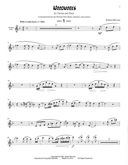 Free Sheet Music Woodworks For Bb Clarinet Piano