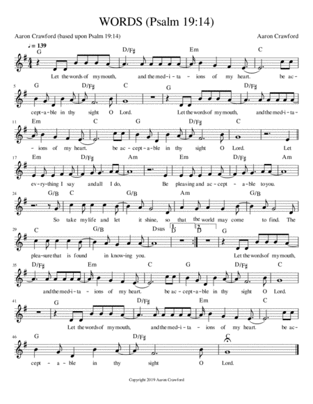 Free Sheet Music Words Psalm 19 14