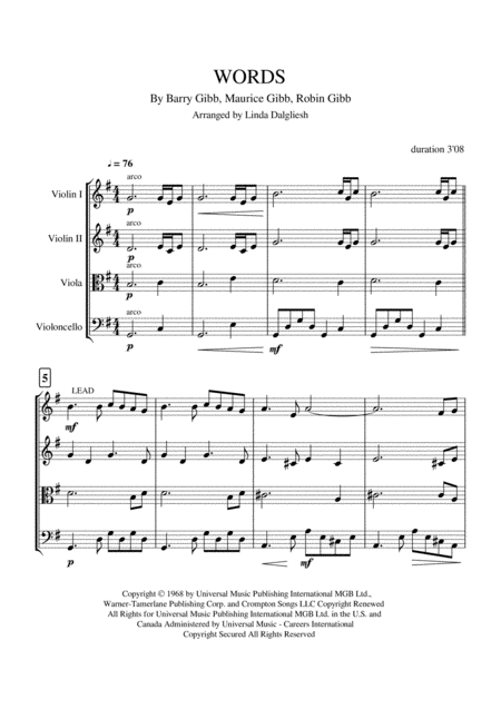 Words String Quartet Sheet Music