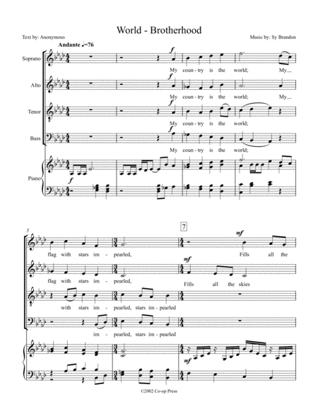 World Brotherhood Satb And Piano Sheet Music