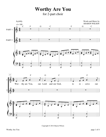 Free Sheet Music Worthy Are You For 2 Part Choir