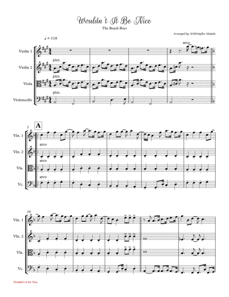 Wouldnt It Be Nice By The Beach Boys String Quartet Sheet Music