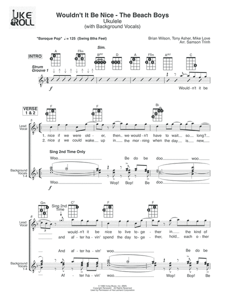 Wouldnt It Be Nice Ukulele With Background Vocals Sheet Music