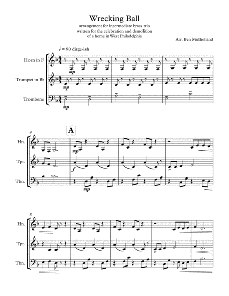 Wrecking Ball For Intermediate Brass Trio Sheet Music