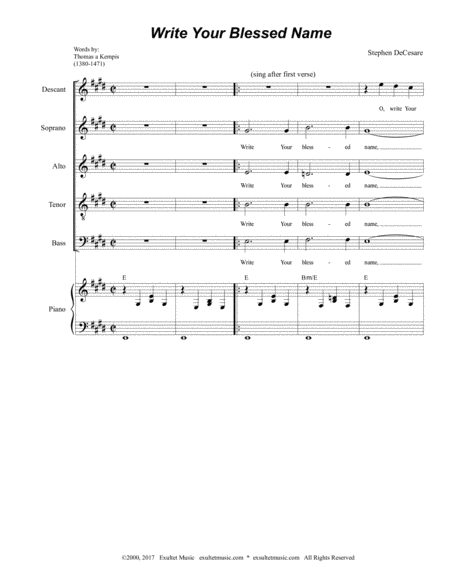 Free Sheet Music Write Your Blessed Name