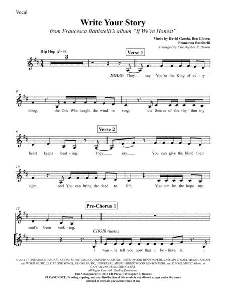 Write Your Story Battistelli Vocal Part Sheet Music