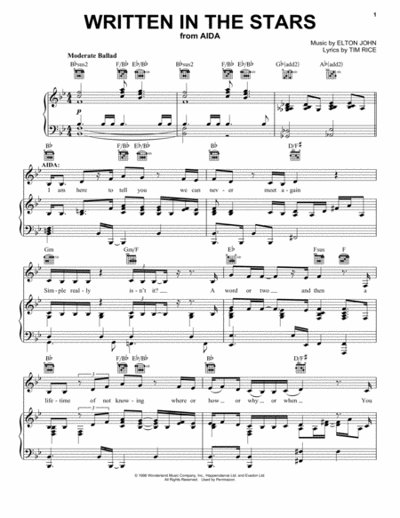 Free Sheet Music Written In The Stars From Aida