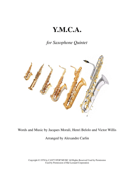 Free Sheet Music Y M C A Saxophone Quintet Or Ensemble