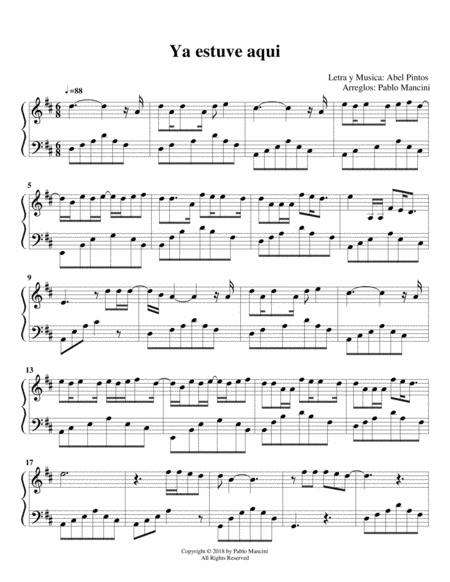 Ya Estuve Aqui By Abel Pintos Piano Version Sheet Music