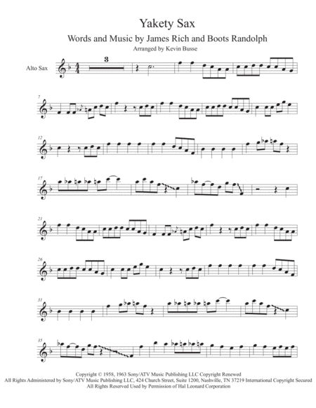 Yakety Sax Alto Sax Full Solo Part Sheet Music