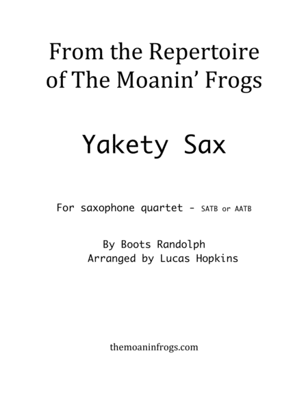 Yakety Sax Saxophone Quartet Sheet Music