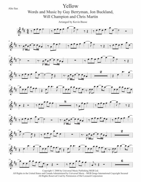 Yellow Alto Sax Sheet Music