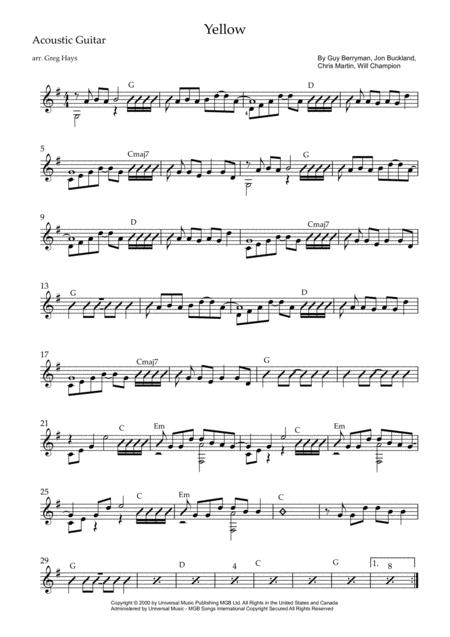 Yellow Easy Guitar Sheet Music