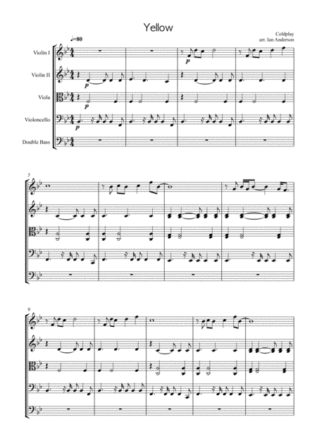 Yellow String Quintet String Orchestra Sheet Music