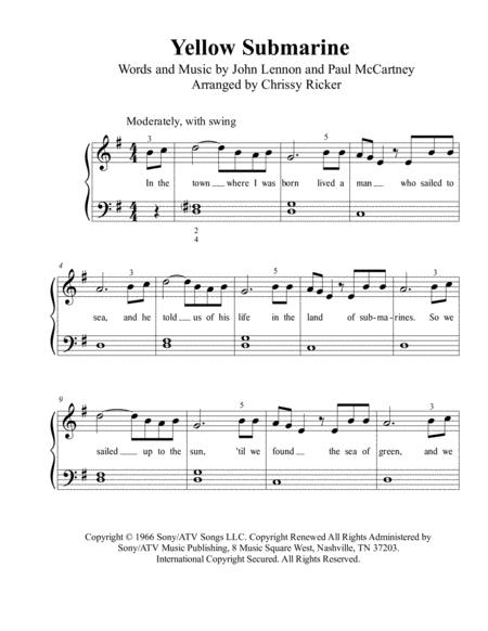 Free Sheet Music Yellow Submarine Beginner Big Note Piano