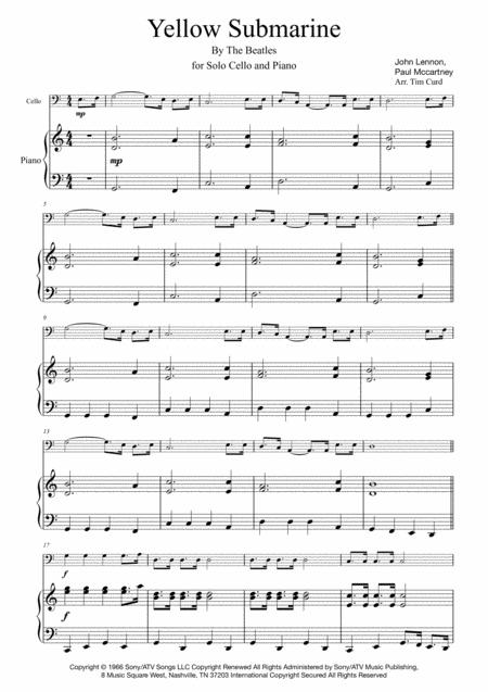 Yellow Submarine For Solo Cello And Piano Sheet Music