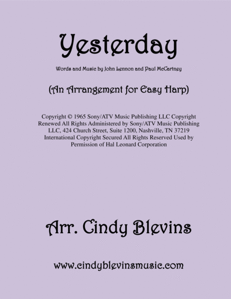 Yesterday Arranged For Easy Harp Sheet Music