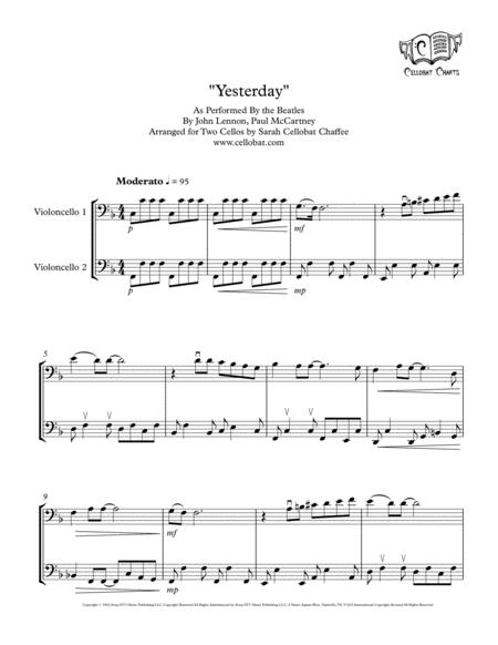 Yesterday Cello Duet Beatles Arr Cellobat Sheet Music