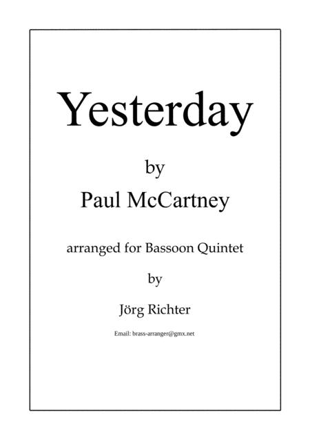 Yesterday For Bassoon Quintet Sheet Music