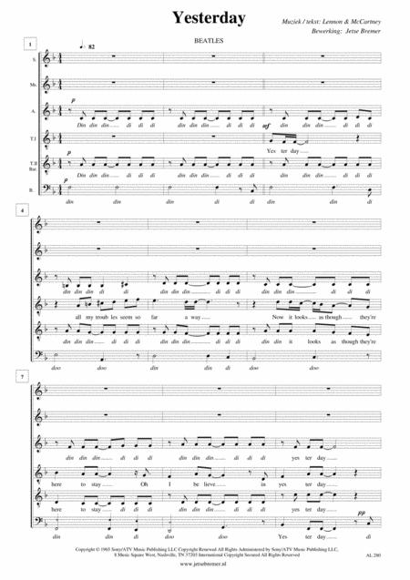 Free Sheet Music Yesterday Saattb A Cappella