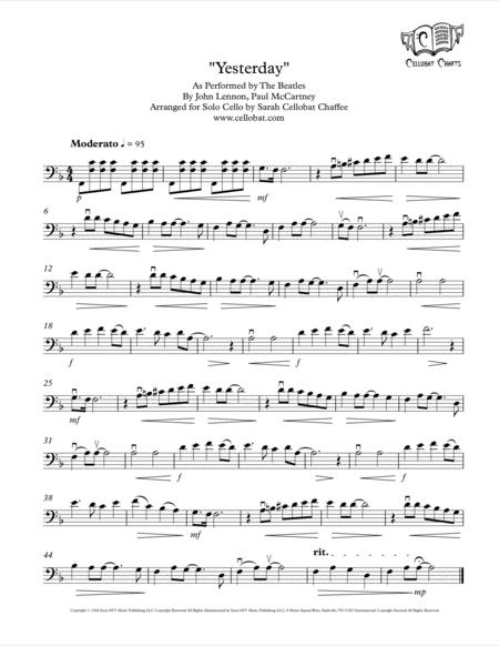 Yesterday Solo Cello The Beatles Arr Cellobat Sheet Music