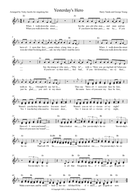 Free Sheet Music Yesterdays Hero Leadsheet For Singalongs