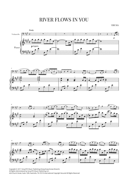 Yiruma River Flows In You For Cello And Piano Sheet Music