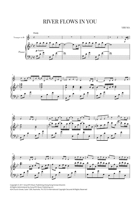 Yiruma River Flows In You For Trumpet In Bb And Piano B Flat Major Sheet Music