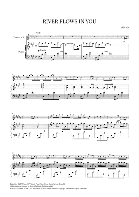 Free Sheet Music Yiruma River Flows In You For Trumpet In Bb And Piano Original Key