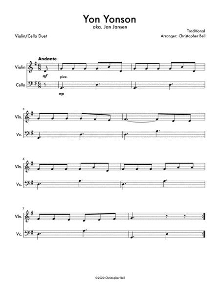 Free Sheet Music Yon Yonson Easy Violin Cello Duet