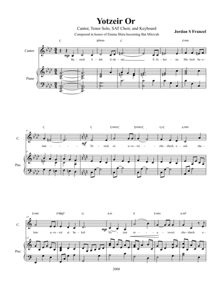 Free Sheet Music Yotzeir Or