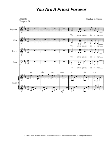 Free Sheet Music You Are A Priest Forever