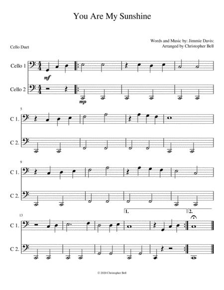 You Are My Sunshine Easy Cello Duet Sheet Music