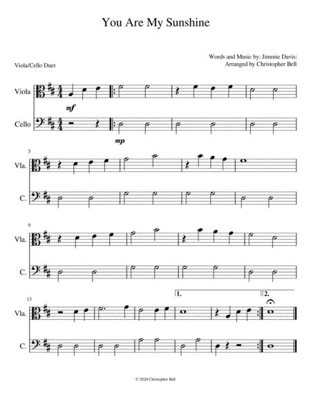 You Are My Sunshine Easy Viola Cello Duet Sheet Music