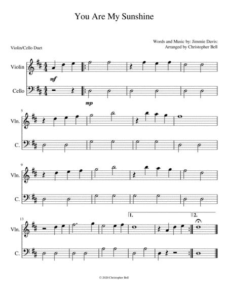 Free Sheet Music You Are My Sunshine Easy Violin Cello Duet