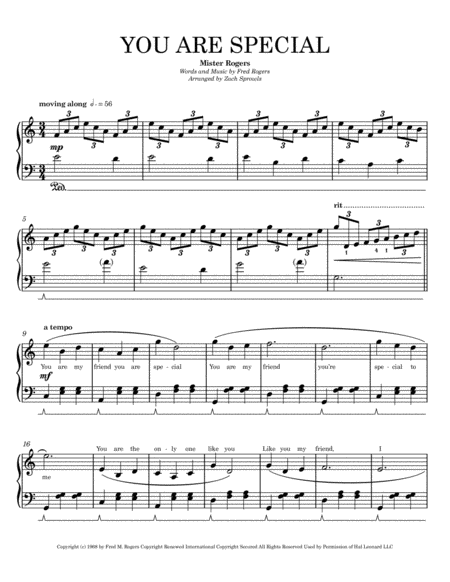Free Sheet Music You Are Special From Mister Rogers Neighborhood Piano Solo